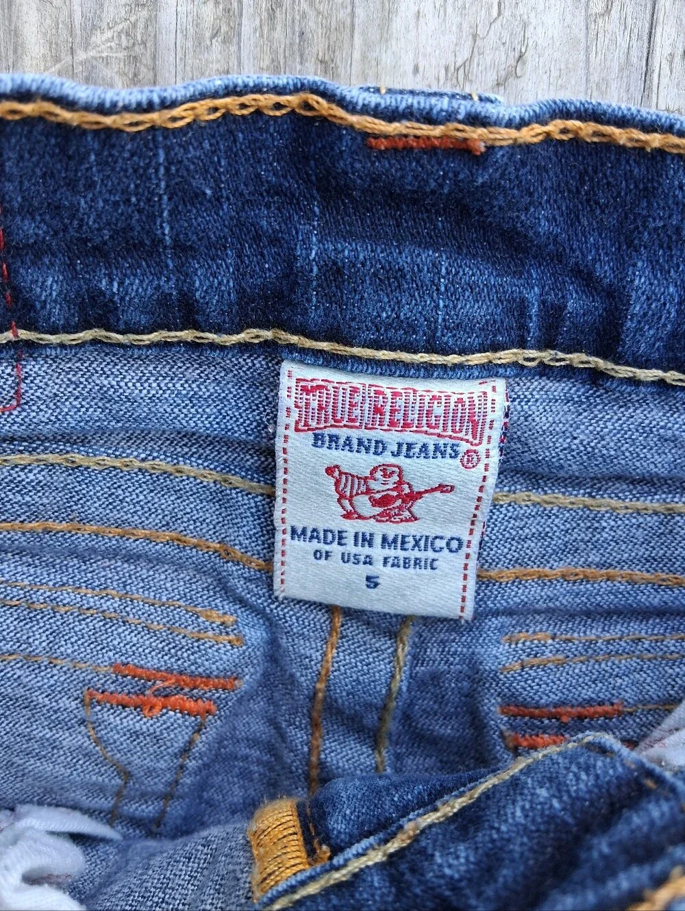 Vintage True Religion Toddler Size 5 T Flare Dark Wash Jeans Orange Stitching
